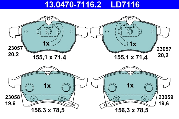 Brake Pad Set, disc brake ATE Ceramic 13.0470-7116.2