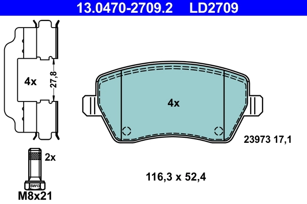 Brake Pad Set, disc brake ATE Ceramic 13.0470-2709.2