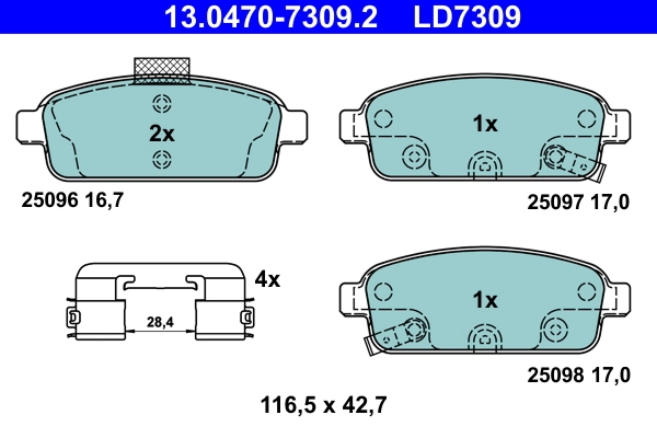 Brake Pad Set, disc brake ATE Ceramic 13.0470-7309.2
