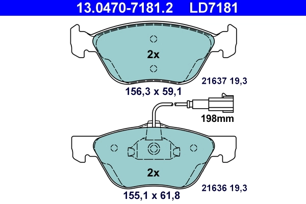 Brake Pad Set, disc brake ATE Ceramic 13.0470-7181.2