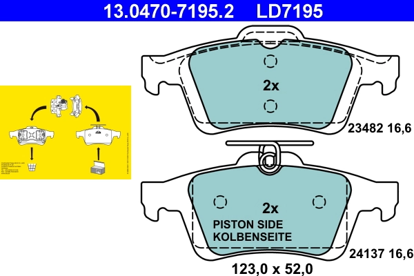 Brake Pad Set, disc brake ATE Ceramic 13.0470-7195.2