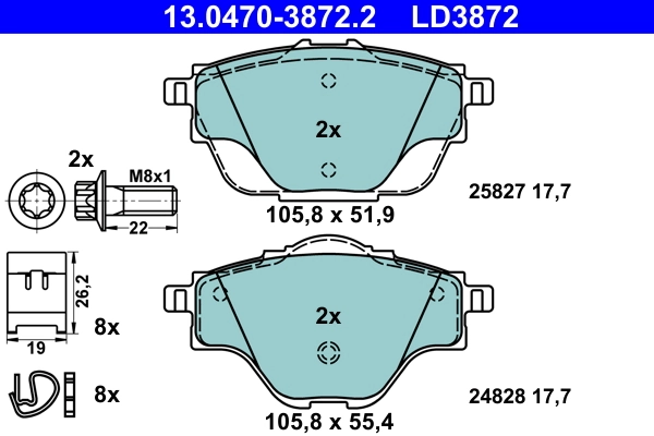 Brake Pad Set, disc brake ATE Ceramic 13.0470-3872.2