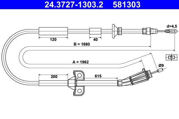 Cable Pull, parking brake 24.3727-1303.2