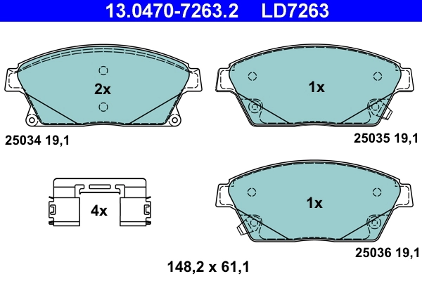 Brake Pad Set, disc brake ATE Ceramic 13.0470-7263.2