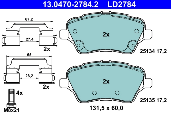 Brake Pad Set, disc brake ATE Ceramic 13.0470-2784.2