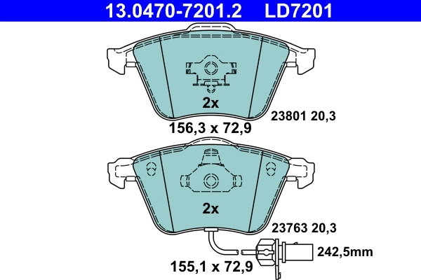 Brake Pad Set, disc brake ATE Ceramic 13.0470-7201.2