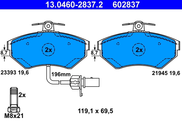 Brake Pad Set, disc brake 13.0460-2837.2