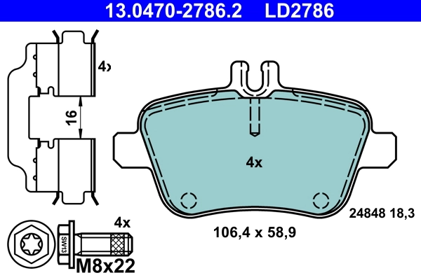 Brake Pad Set, disc brake ATE Ceramic 13.0470-2786.2