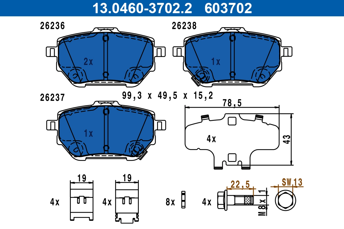 Brake Pad Set, disc brake 13.0460-3702.2