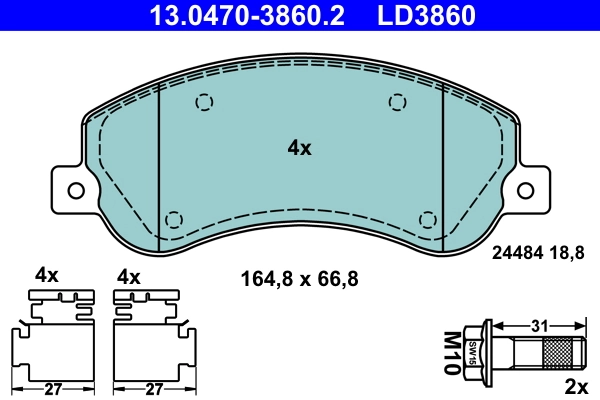 Brake Pad Set, disc brake ATE Ceramic 13.0470-3860.2
