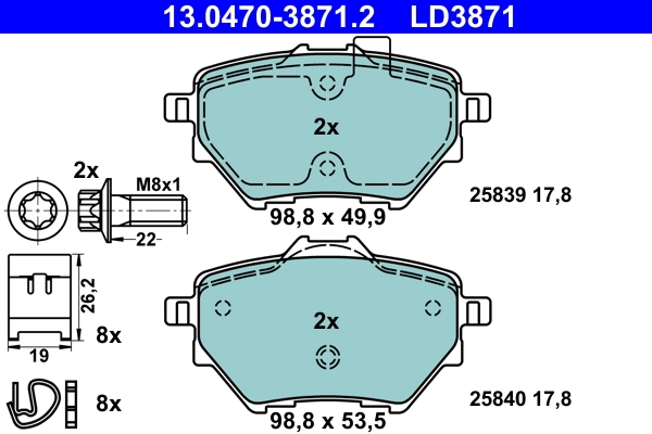 Brake Pad Set, disc brake ATE Ceramic 13.0470-3871.2