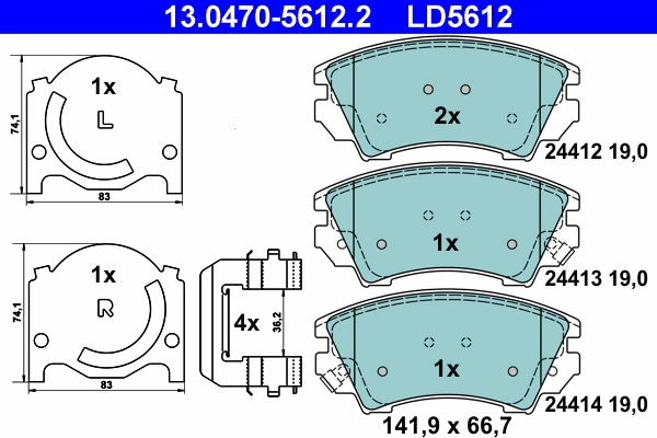 Brake Pad Set, disc brake ATE Ceramic 13.0470-5612.2