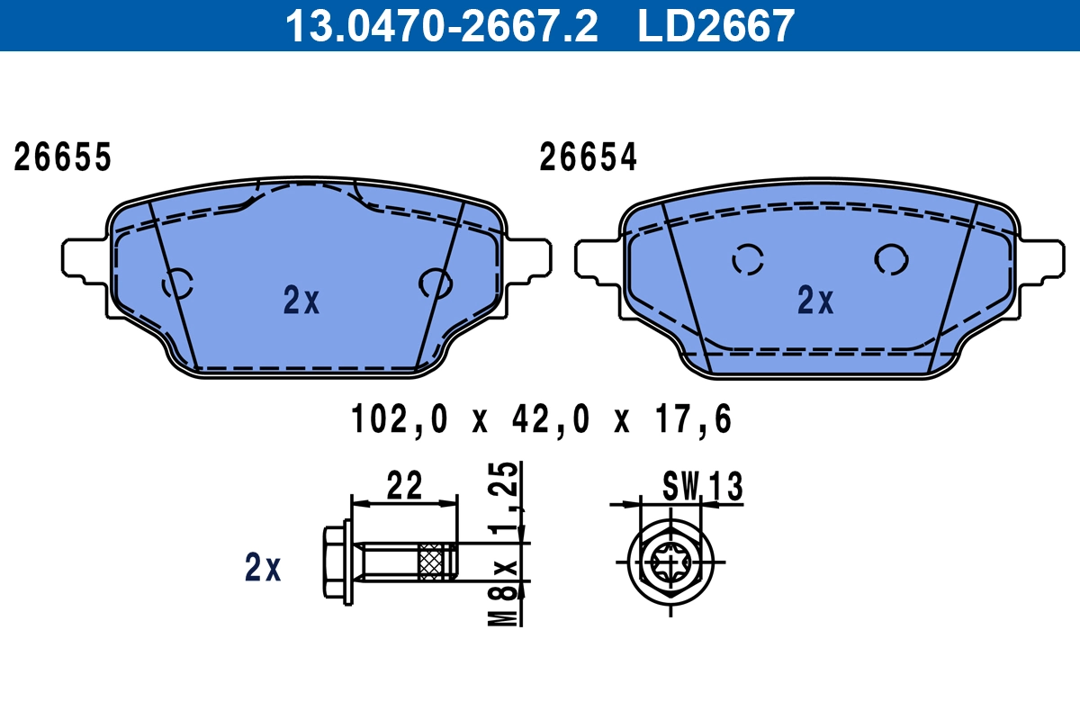 Brake Pad Set, disc brake ATE Ceramic 13.0470-2667.2