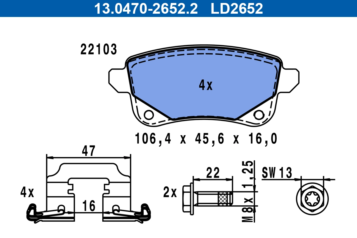Brake Pad Set, disc brake ATE Ceramic 13.0470-2652.2