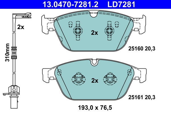 Brake Pad Set, disc brake ATE Ceramic 13.0470-7281.2