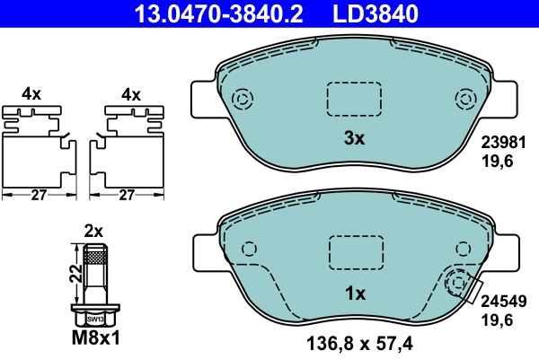 Brake Pad Set, disc brake ATE Ceramic 13.0470-3840.2