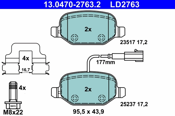 Brake Pad Set, disc brake ATE Ceramic 13.0470-2763.2