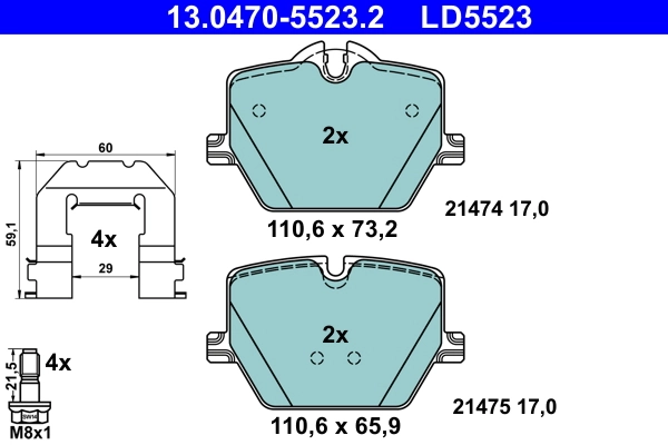 Brake Pad Set, disc brake ATE Ceramic 13.0470-5523.2
