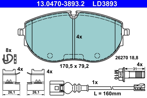 Brake Pad Set, disc brake ATE Ceramic 13.0470-3893.2