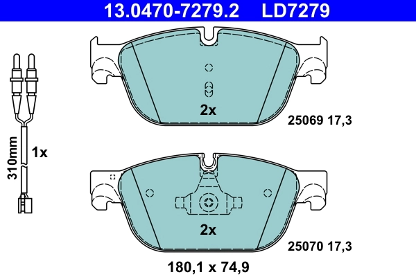 Brake Pad Set, disc brake ATE Ceramic 13.0470-7279.2