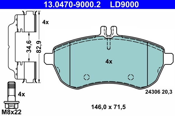 Brake Pad Set, disc brake ATE Ceramic 13.0470-9000.2