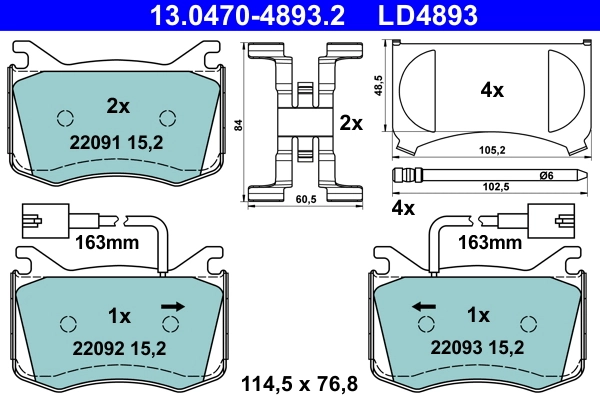 Brake Pad Set, disc brake ATE Ceramic 13.0470-4893.2