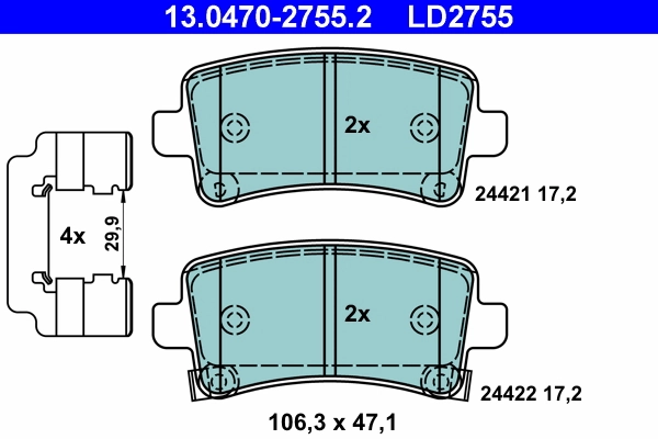 Brake Pad Set, disc brake ATE Ceramic 13.0470-2755.2