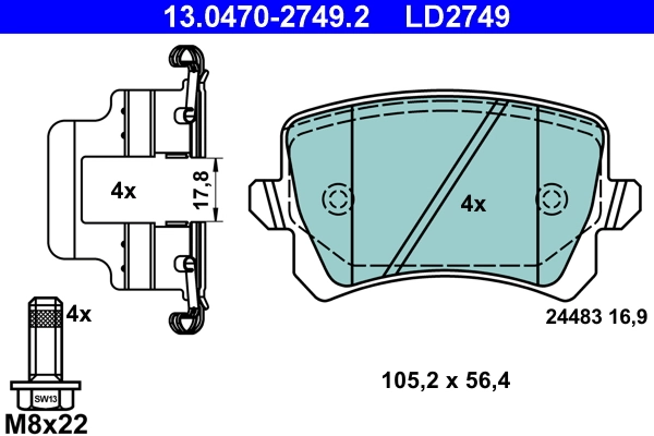 Brake Pad Set, disc brake ATE Ceramic 13.0470-2749.2