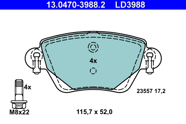 Brake Pad Set, disc brake ATE Ceramic 13.0470-3988.2