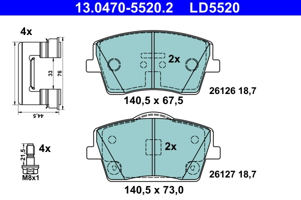 Brake Pad Set, disc brake ATE Ceramic 13.0470-5520.2