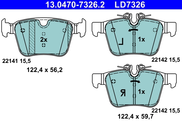 Brake Pad Set, disc brake ATE Ceramic 13.0470-7326.2