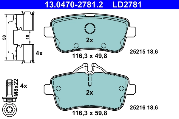 Brake Pad Set, disc brake ATE Ceramic 13.0470-2781.2