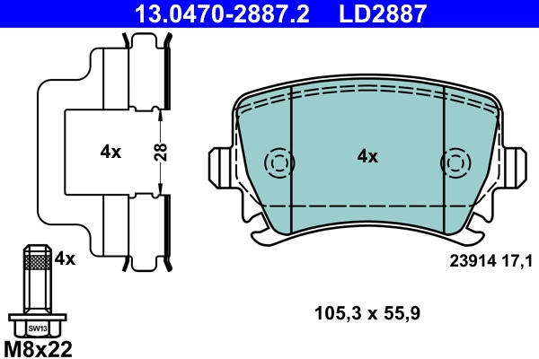 Brake Pad Set, disc brake ATE Ceramic 13.0470-2887.2