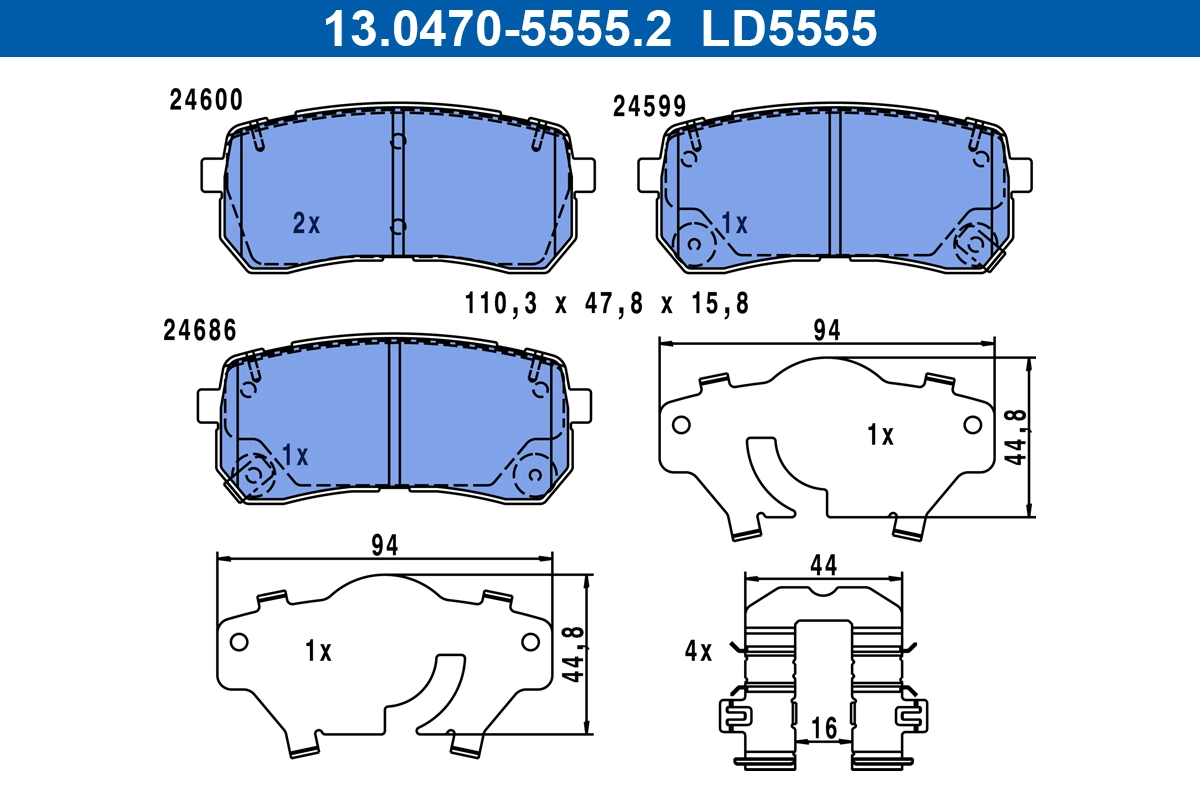 Brake Pad Set, disc brake ATE Ceramic 13.0470-5555.2