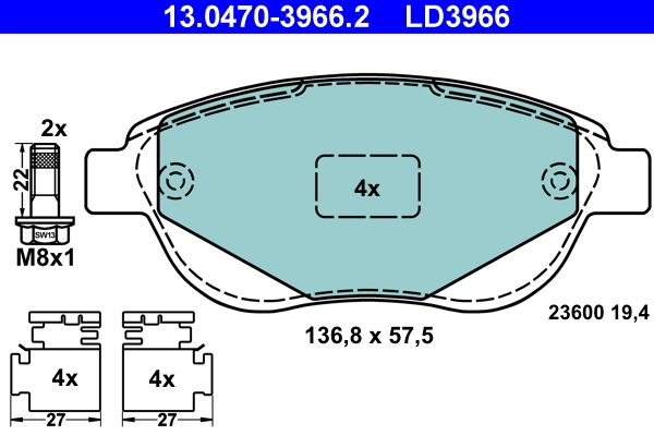 Brake Pad Set, disc brake ATE Ceramic 13.0470-3966.2