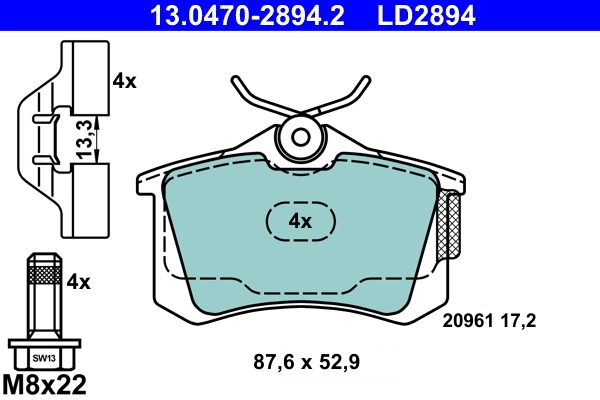 Brake Pad Set, disc brake ATE Ceramic 13.0470-2894.2