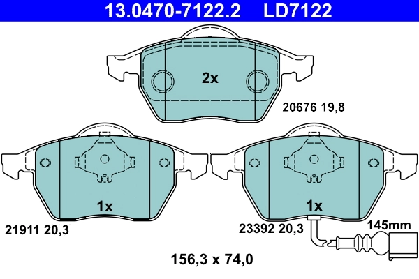 Brake Pad Set, disc brake ATE Ceramic 13.0470-7122.2