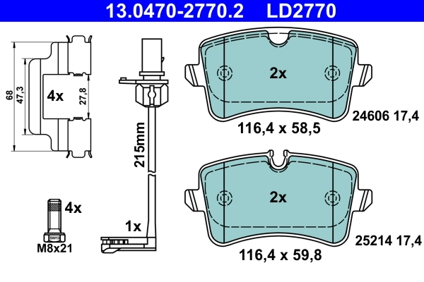 Brake Pad Set, disc brake ATE Ceramic 13.0470-2770.2