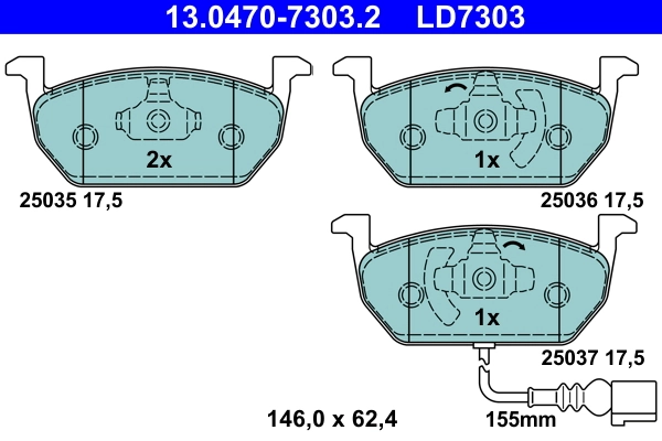 Brake Pad Set, disc brake ATE Ceramic 13.0470-7303.2