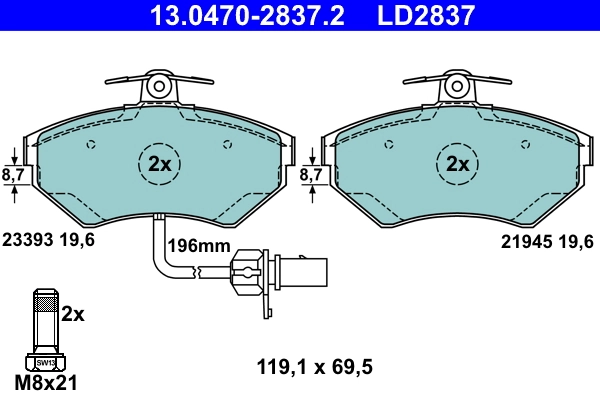 Brake Pad Set, disc brake ATE Ceramic 13.0470-2837.2
