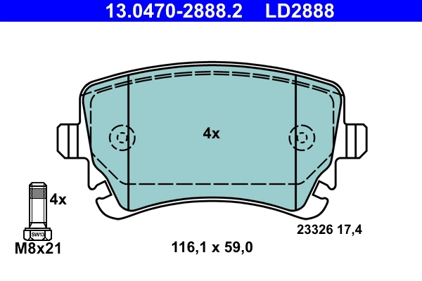 Brake Pad Set, disc brake ATE Ceramic 13.0470-2888.2