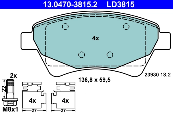 Brake Pad Set, disc brake ATE Ceramic 13.0470-3815.2