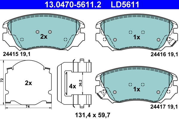 Brake Pad Set, disc brake ATE Ceramic 13.0470-5611.2