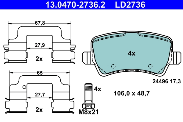 Brake Pad Set, disc brake ATE Ceramic 13.0470-2736.2