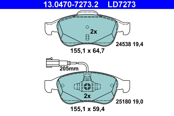 Brake Pad Set, disc brake ATE Ceramic 13.0470-7273.2