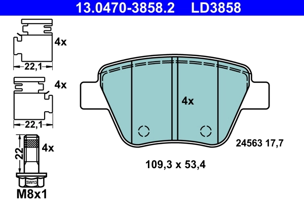 Brake Pad Set, disc brake ATE Ceramic 13.0470-3858.2