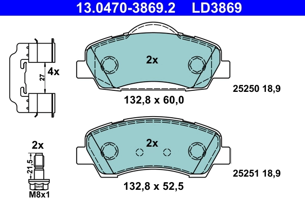 Brake Pad Set, disc brake ATE Ceramic 13.0470-3869.2