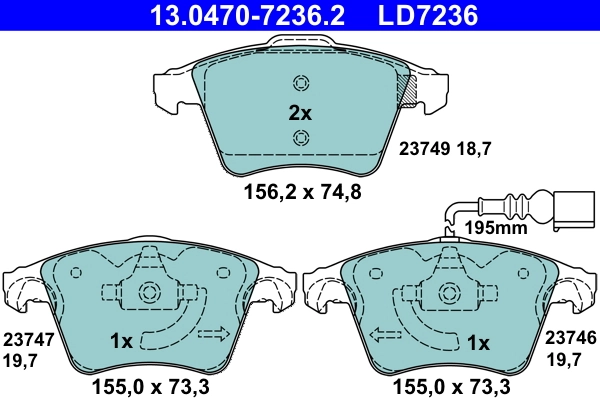 Brake Pad Set, disc brake ATE Ceramic 13.0470-7236.2