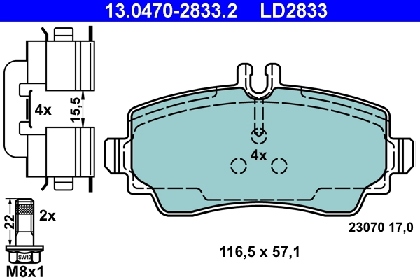 Brake Pad Set, disc brake ATE Ceramic 13.0470-2833.2