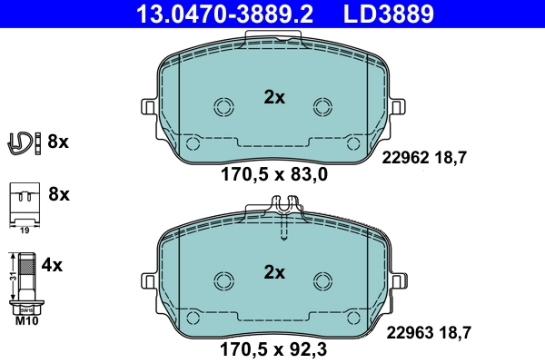 Brake Pad Set, disc brake ATE Ceramic 13.0470-3889.2